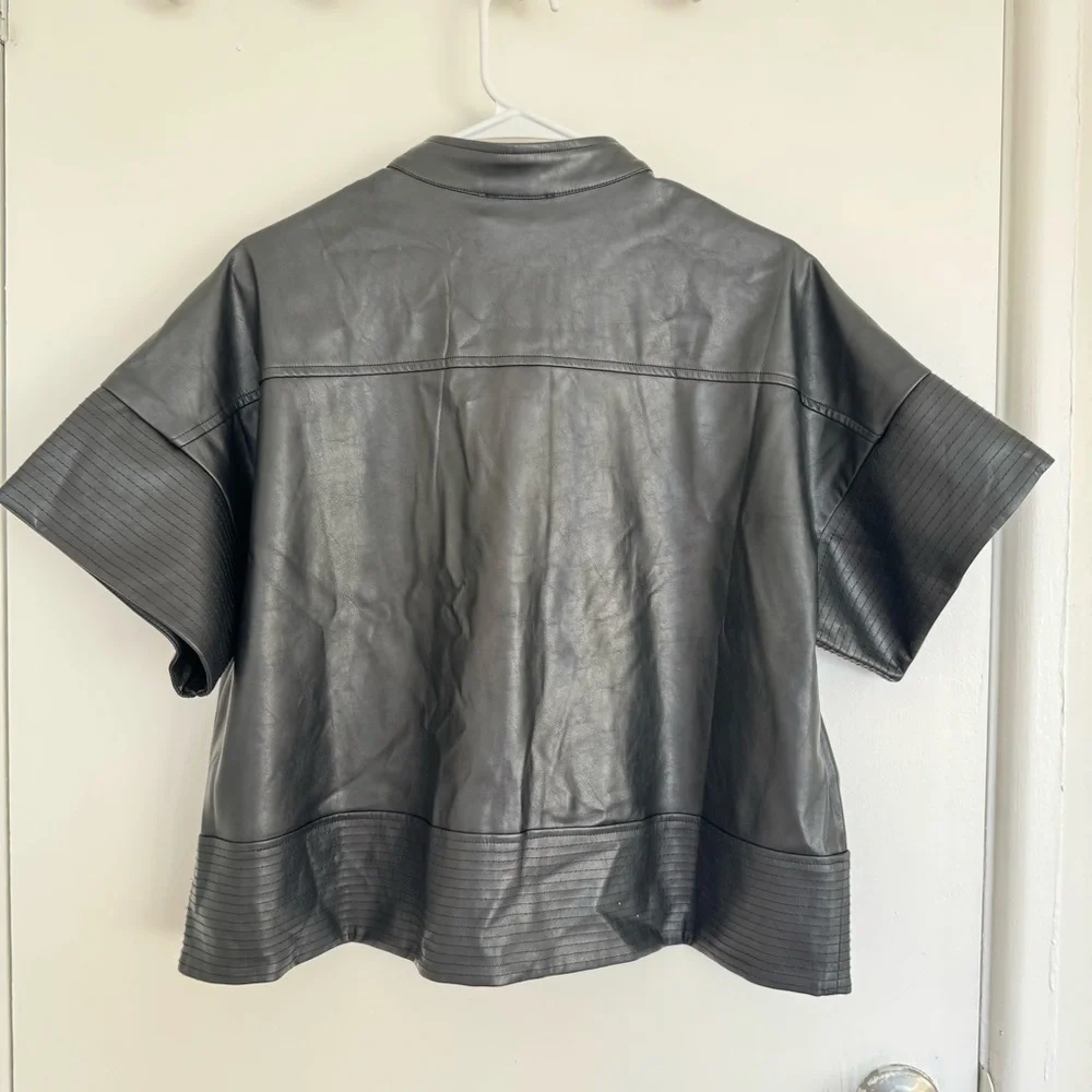 NEW Tuckernuck Sofia Shirt Faux Leather Trapunto Stitch Button Up Black M